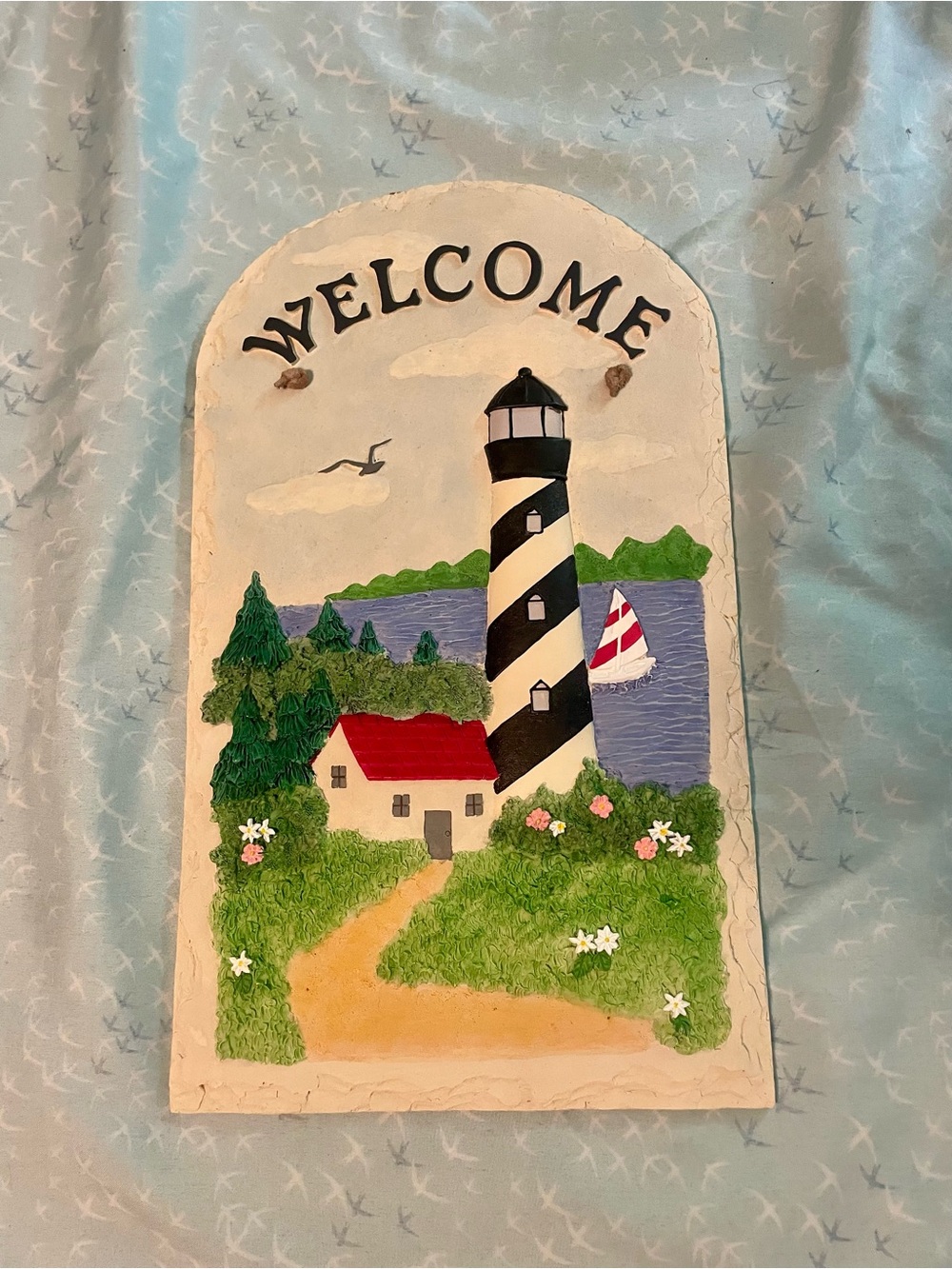 Welcome Lighthouse Wall Plaque - Red, Black, White